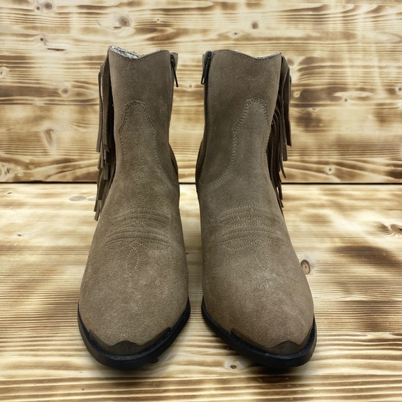 Dingo Gigi Tan Suede Fringe Toe Cap Western Boots Sz 10 - Picture 2 of 10